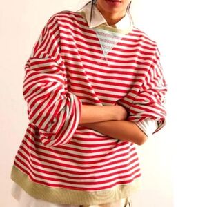 Free People FP Classic Striped Oversized Crewneck Sweatshirt  Sweater NEW! C2